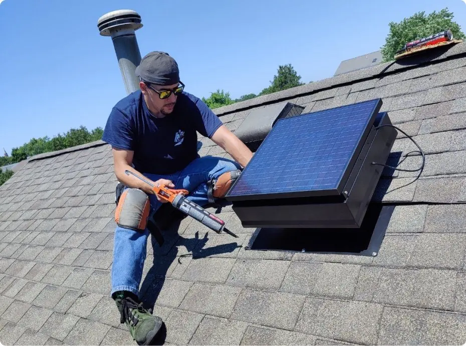 Solar attic fan installed on a residential roof in Orlando, FL by Supreme Air Duct Cleaners